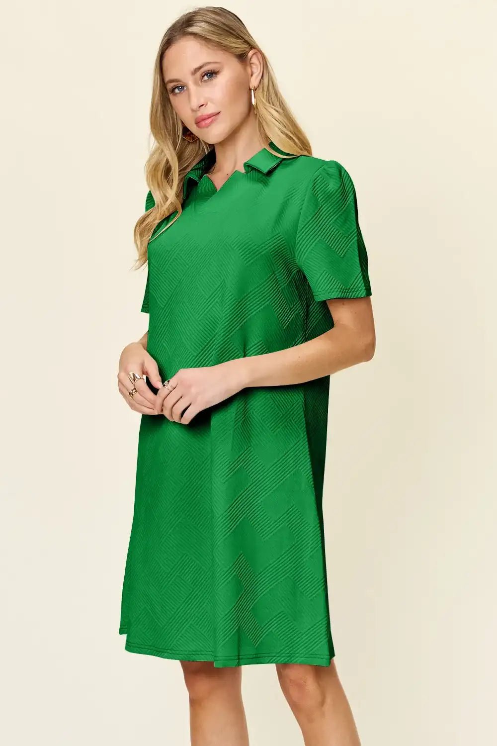 Double Take Collared Short Sleeve Textured Dress - Bela Fils BoutiqueBela Fils Boutique